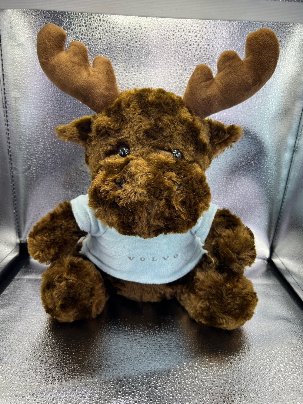 RARE Volvo BLUE SHIRT Brown Plush Moose Stuffed Animal - Soft Cuddly Toy